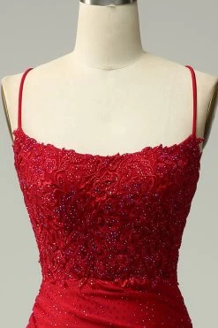 Zeemeermin Halter Donkerrood Galajurk Met Appliques -Jurken Korting Winkel 04033200DarkRed 4