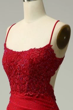 Zeemeermin Halter Donkerrood Galajurk Met Appliques -Jurken Korting Winkel 04033200DarkRed 5