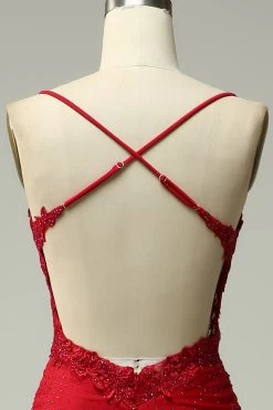Zeemeermin Halter Donkerrood Galajurk Met Appliques -Jurken Korting Winkel 04033200DarkRed 6