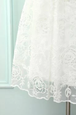 Witte Kanten Midi Jurk -Jurken Korting Winkel 19082302105