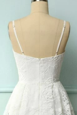 Witte Kanten Midi Jurk -Jurken Korting Winkel 19082302119