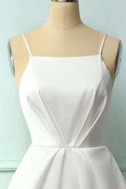 Witte Midi Jurk Met Spaghettibandjes -Jurken Korting Winkel 19101202836