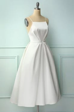 Witte Midi Jurk Met Spaghettibandjes -Jurken Korting Winkel 19101202857