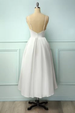 Witte Midi Jurk Met Spaghettibandjes -Jurken Korting Winkel 19101202867