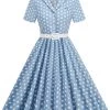 Hepburn Style V Hals Blauwe Polka Dots 1950s Jurk -Jurken Korting Winkel 1 17 03 2023