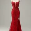 Zeemeermin Spaghetti Bandjes Rood Pailletten Lange Galajurk Met Split Front -Jurken Korting Winkel 1 1 e664c96c 892a 4e87 a535 d8447d385f8c