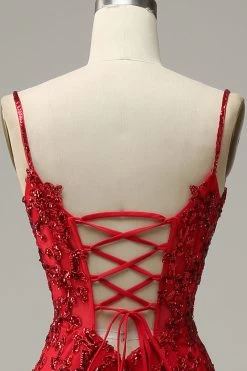 Zeemeermin Spaghetti Bandjes Rood Pailletten Lange Galajurk Met Split Front -Jurken Korting Winkel 1 4 777752f6 7e81 4089 83f7 3094b357af1b