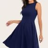 Navy Solid Mouwloze Jaren 1950 Swing Dress -Jurken Korting Winkel 2021060917375960c08bf7356f1