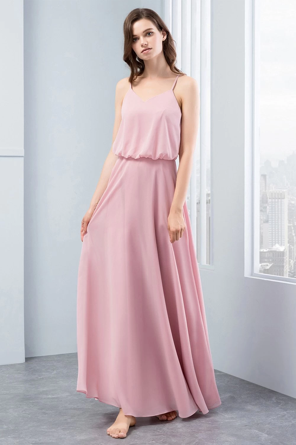 Eenvoudige Spaghetti Straps Blush Bruidsmeisje Jurk 3 Eenvoudige Spaghetti Straps Blush Bruidsmeisje Jurk