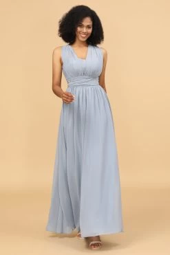 Grijs Blauw Convertible Long Chiffon Bruidsmeisje Jurk