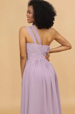 Lila Chiffon One Shoulder Bruidsmeisjes Jurk Met Ruches -Jurken Korting Winkel 28009013 20 6