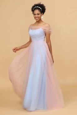 A Line Spaghetti Straps Roze &Blauw Tule Lange Bruidsmeisje Jurk -Jurken Korting Winkel 28009025 20 10