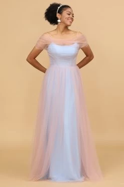 A Line Spaghetti Straps Roze &Blauw Tule Lange Bruidsmeisje Jurk -Jurken Korting Winkel 28009025 20 9