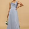 A Line Asymmetrical Neck Grijs Blauw Satin Long Bridesmaid Dress -Jurken Korting Winkel 28009032 1 first