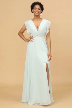 Mint Chiffon V-Hals Bruidsmeisje Jurk -Jurken Korting Winkel 28009036 Mint 3