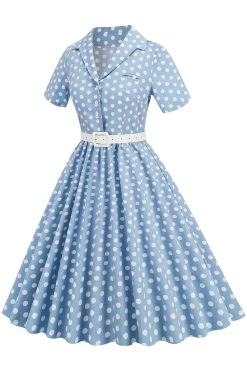 Hepburn Style V Hals Blauwe Polka Dots 1950s Jurk -Jurken Korting Winkel 2 17 03 2023