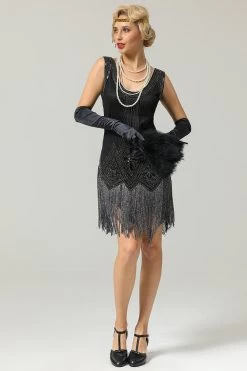 Zwarte Jaren 1920 Sequined Flapper Jurk -Jurken Korting Winkel 513ddf5342085d4a97aec932998da487