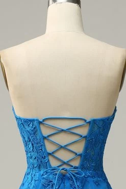 Zeemeermin Sweetheart Royal Blue Lange Galajurk Met Kriskras Rug -Jurken Korting Winkel 90028RoyalBlue 5