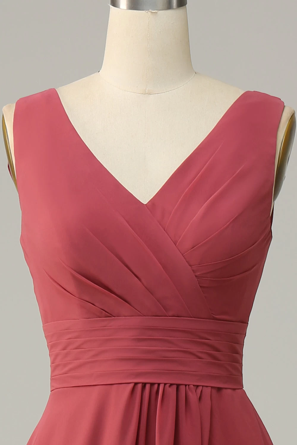 V Hals Woestijn Rose Mouwloze Chiffon Lange Bruidsmeisje Jurk 6 V Hals Woestijn Rose Mouwloze Chiffon Lange Bruidsmeisje Jurk - Afbeelding 4