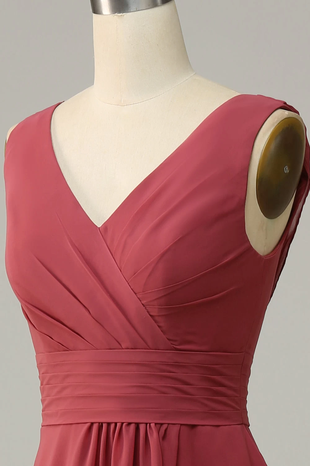 V Hals Woestijn Rose Mouwloze Chiffon Lange Bruidsmeisje Jurk 7 V Hals Woestijn Rose Mouwloze Chiffon Lange Bruidsmeisje Jurk - Afbeelding 5