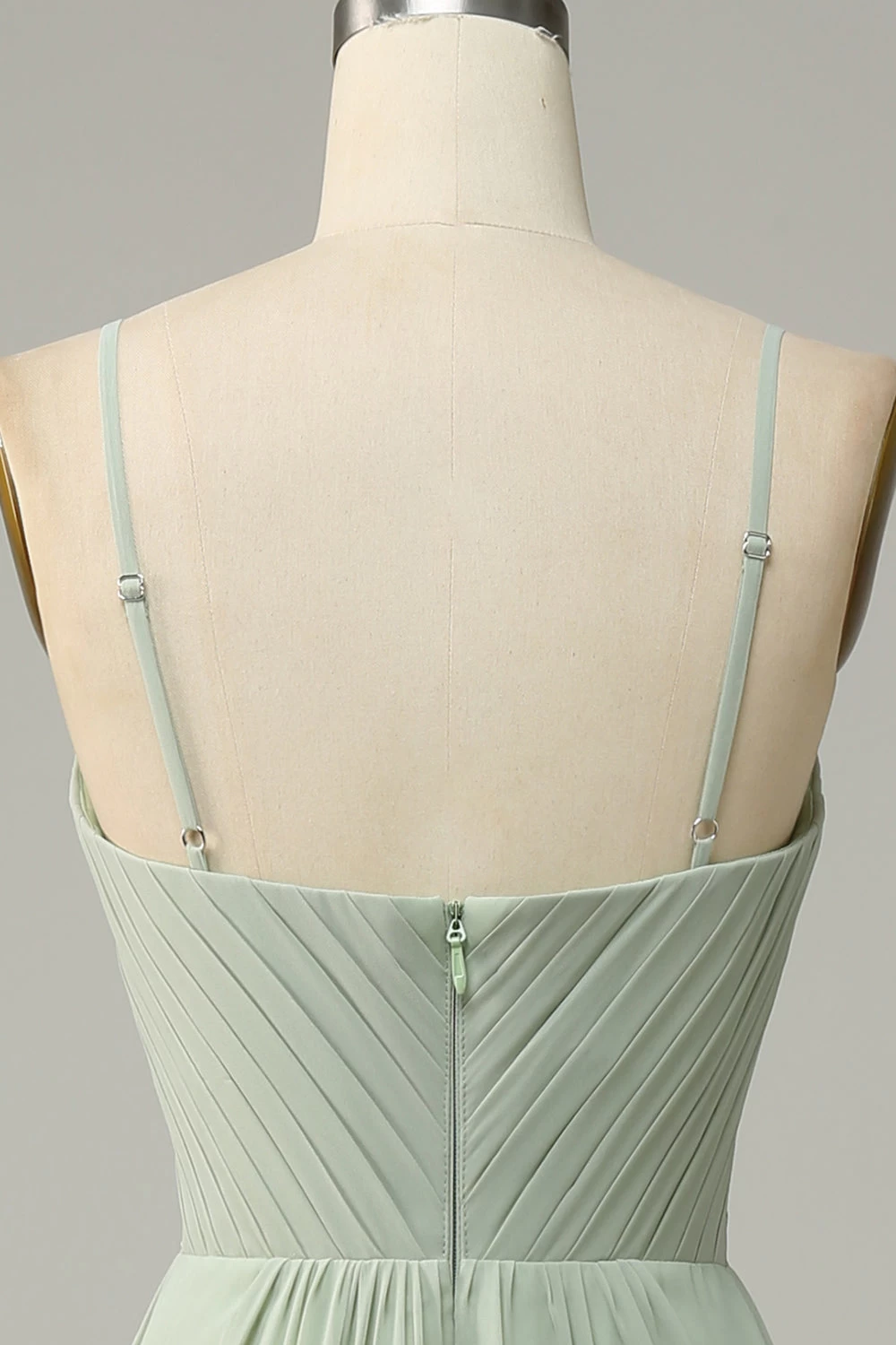 Spaghetti Bandjes Mouwloze Dusty Salie Bruidsmeisje Jurk 8 Spaghetti Bandjes Mouwloze Dusty Salie Bruidsmeisje Jurk - Afbeelding 6