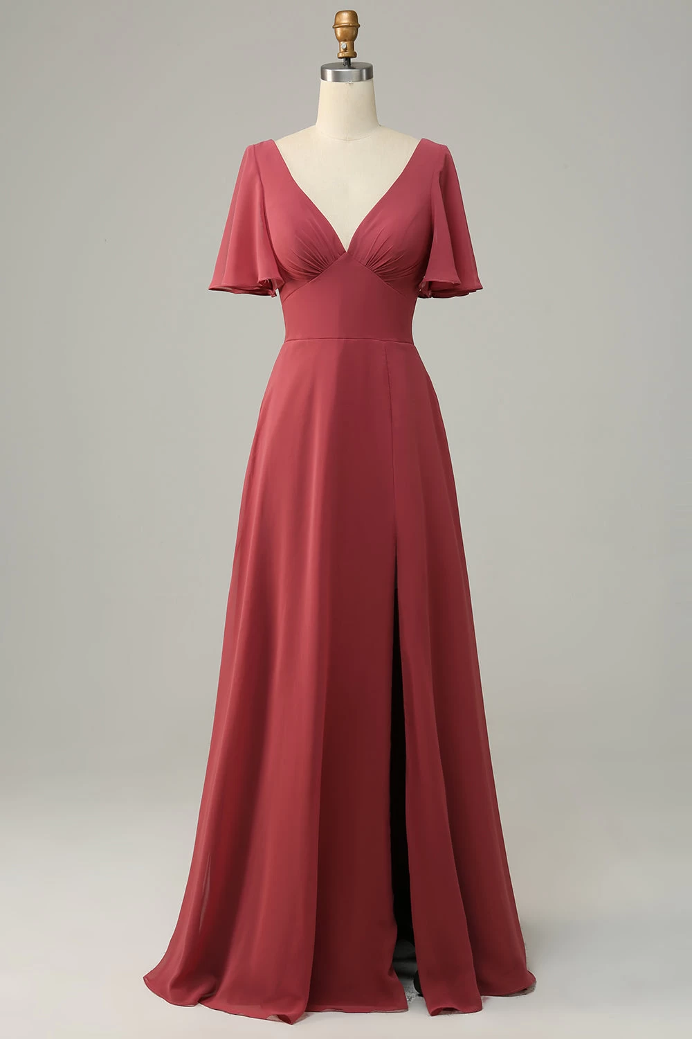 V-hals Korte Mouwen Open Rug Bruidsmeisjesjurk 3 V-hals Korte Mouwen Open Rug Bruidsmeisjesjurk