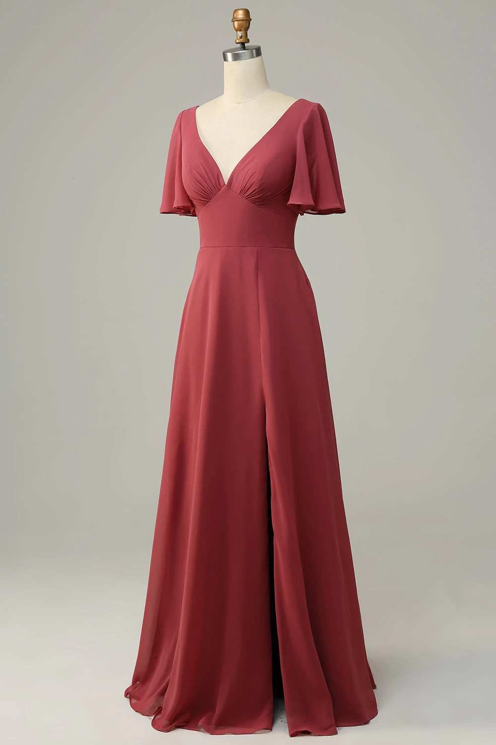 V-hals Korte Mouwen Open Rug Bruidsmeisjesjurk 5 V-hals Korte Mouwen Open Rug Bruidsmeisjesjurk - Afbeelding 3