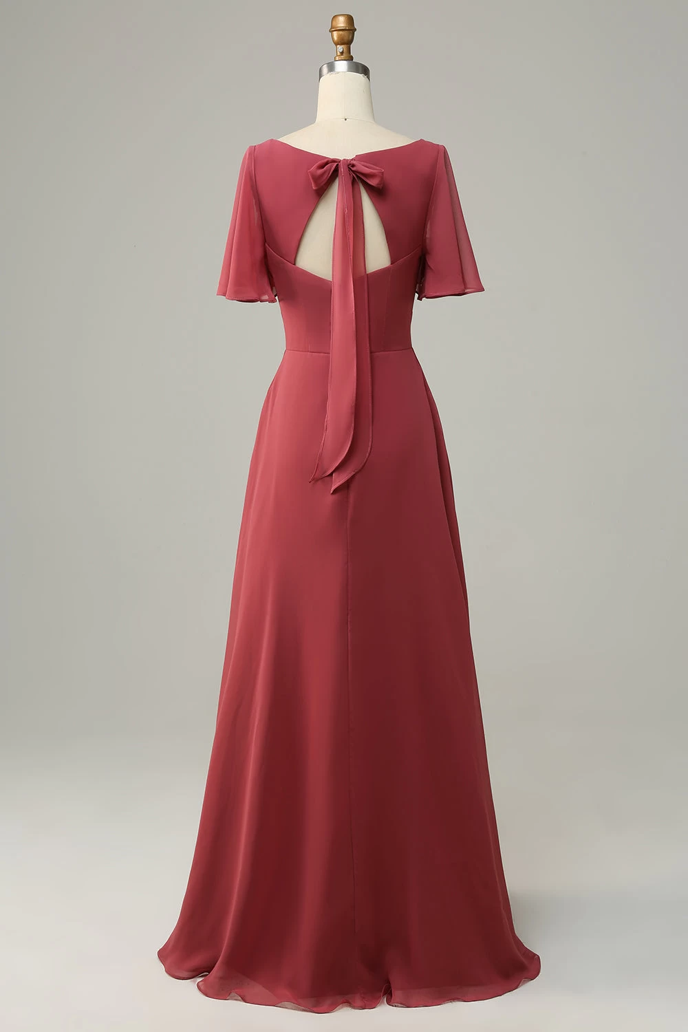 V-hals Korte Mouwen Open Rug Bruidsmeisjesjurk 4 V-hals Korte Mouwen Open Rug Bruidsmeisjesjurk - Afbeelding 2