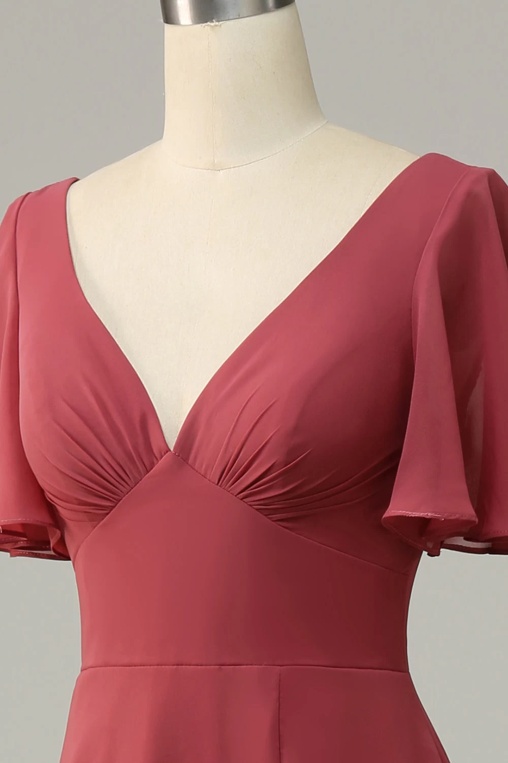 V-hals Korte Mouwen Open Rug Bruidsmeisjesjurk 7 V-hals Korte Mouwen Open Rug Bruidsmeisjesjurk - Afbeelding 5