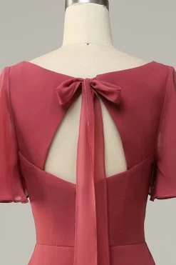 V-hals Korte Mouwen Open Rug Bruidsmeisjesjurk 13 V-hals Korte Mouwen Open Rug Bruidsmeisjesjurk -Jurken Korting Winkel AHANR450 Desert Rose 6