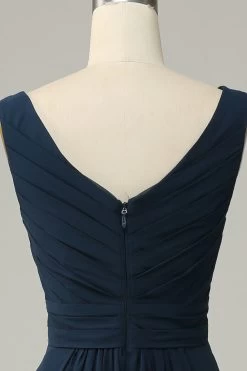 Marine V Hals Mouwloos A Lijn Lange Bruidsmeisjesjurk -Jurken Korting Winkel AHCR2023415 Navy 6