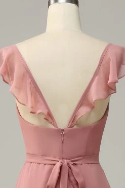 Stoffige Roos A Lijn Ruches Lange Bruidsmeisjesjurk Met Split 13 Stoffige Roos A Lijn Ruches Lange Bruidsmeisjesjurk Met Split -Jurken Korting Winkel AHCR2023416 Dusty Rose 6