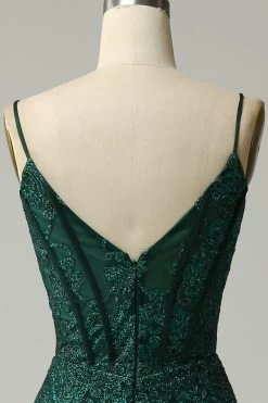 Zeemeermin Spaghetti Bandjes Pauwen Groen Galajurk Met Appliques 13 Zeemeermin Spaghetti Bandjes Pauwen Groen Galajurk Met Appliques -Jurken Korting Winkel BLN90037PeacockGreen 6