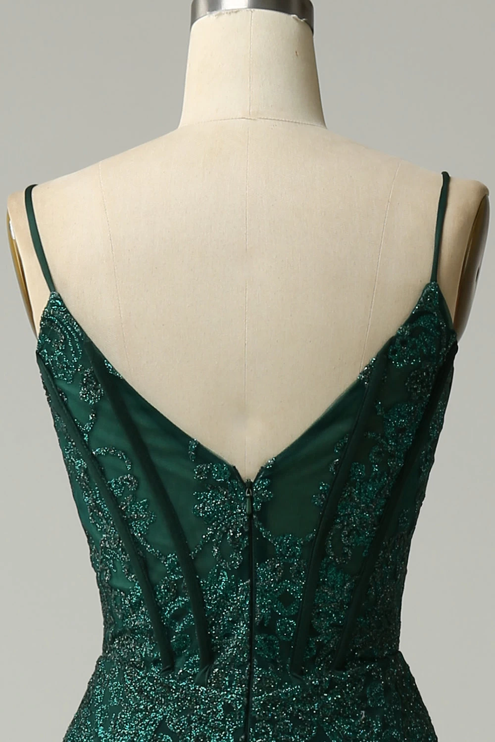 Zeemeermin Spaghetti Bandjes Pauwen Groen Galajurk Met Appliques 8 Zeemeermin Spaghetti Bandjes Pauwen Groen Galajurk Met Appliques - Afbeelding 6