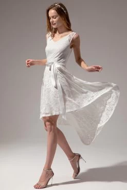 Witte Kanten Hoog-Laag Jurk -Jurken Korting Winkel BLP7018White 2