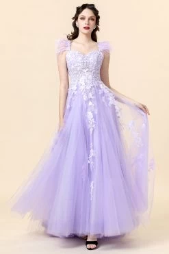 A Line Sweetheart Purple Lange Galajurk Met Appliques