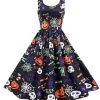 Mouwloze Bedrukte Getailleerde Halloween Retro Jurk 1 Mouwloze Bedrukte Getailleerde Halloween Retro Jurk -Jurken Korting Winkel CGGXH0127 Black 1 first