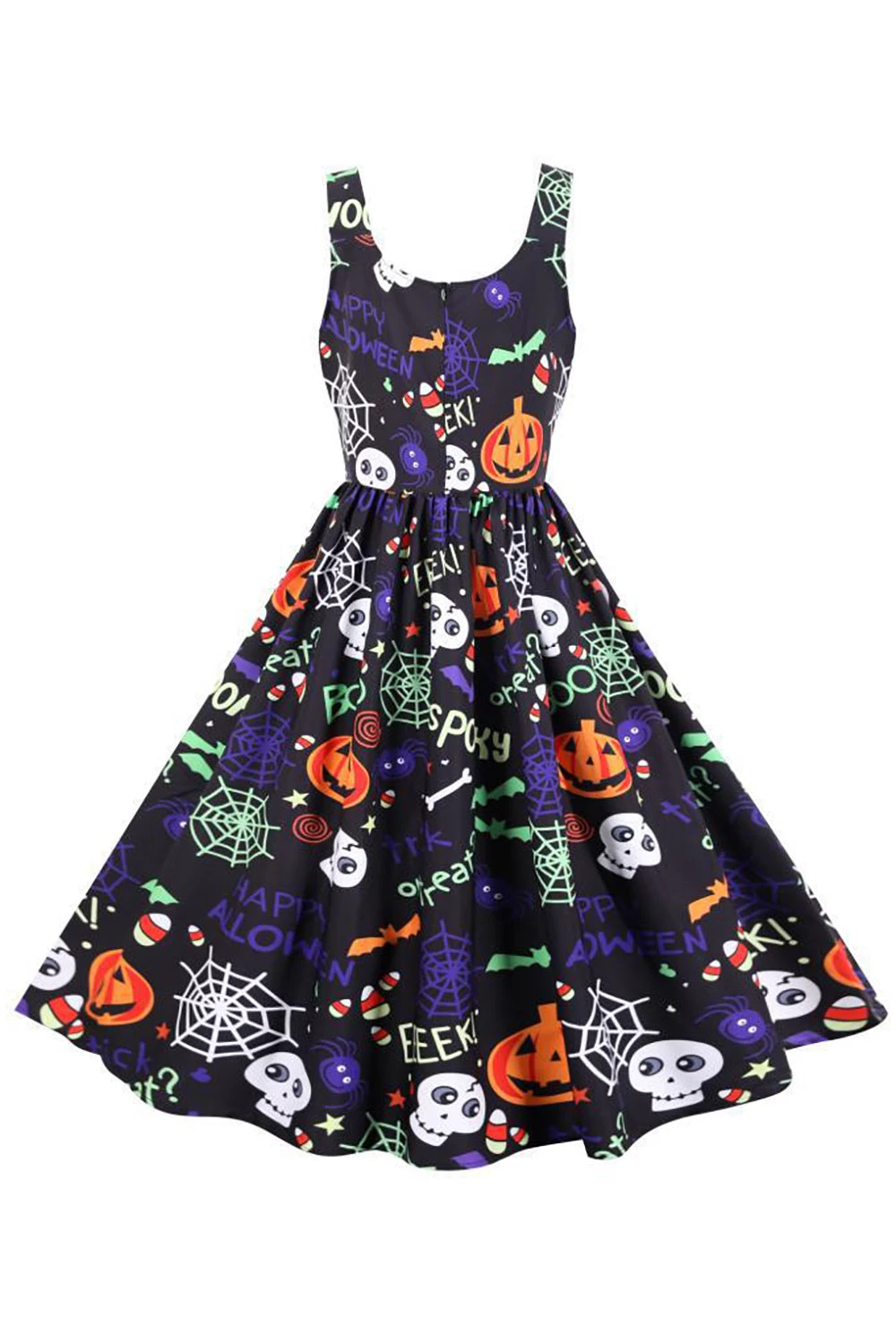 Mouwloze Bedrukte Getailleerde Halloween Retro Jurk 4 Mouwloze Bedrukte Getailleerde Halloween Retro Jurk - Afbeelding 2