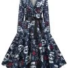 V Hals Schedel Bedrukt Marine Halloween Jurk -Jurken Korting Winkel CGGXH0395 Navy 1 first