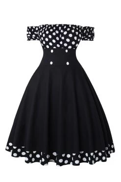 Off The Shoulder Polka Dots Jaren 1950 Jurk