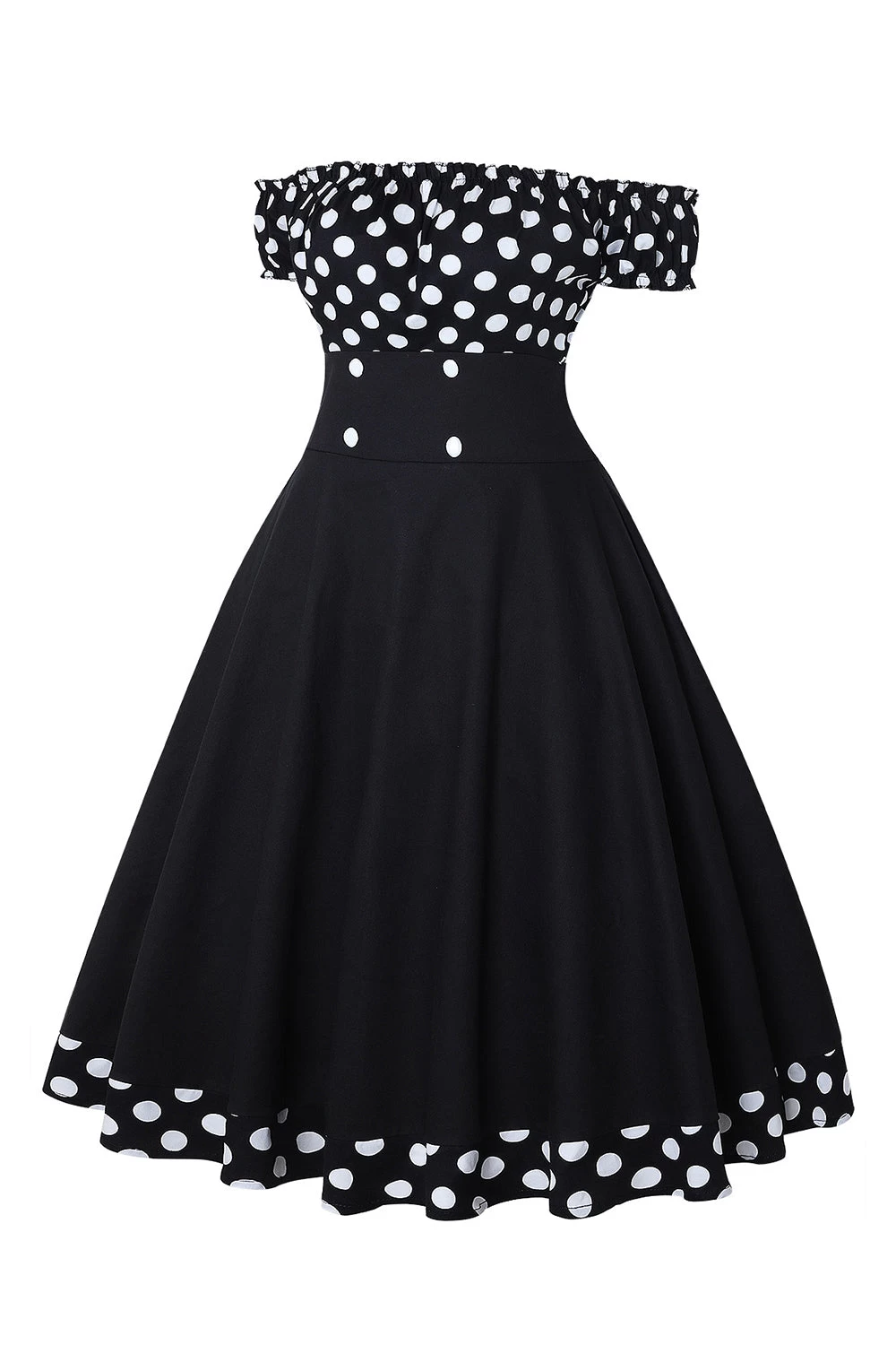 Off The Shoulder Polka Dots Jaren 1950 Jurk 4 Off The Shoulder Polka Dots Jaren 1950 Jurk - Afbeelding 2