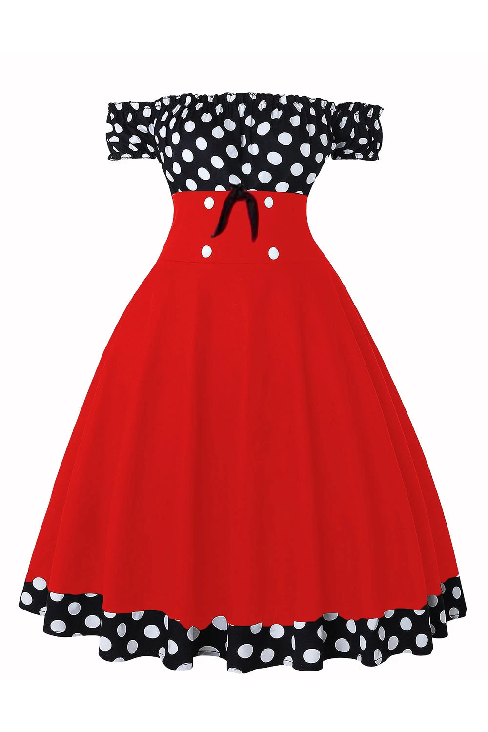 Off The Shoulder Polka Dots Jaren 1950 Jurk 10 Off The Shoulder Polka Dots Jaren 1950 Jurk - Afbeelding 8