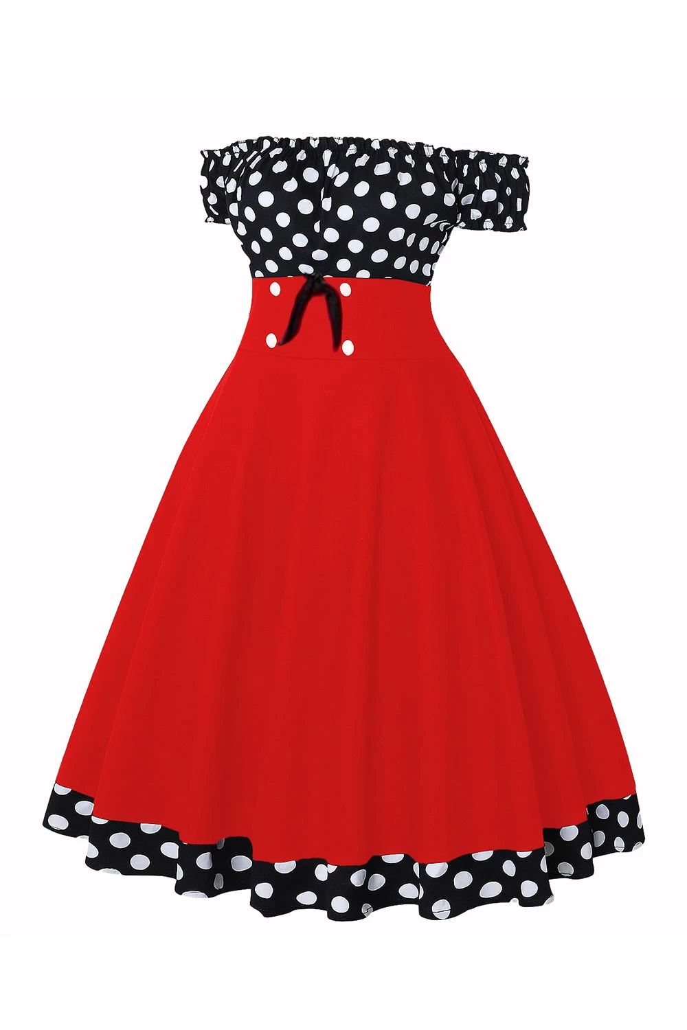 Off The Shoulder Polka Dots Jaren 1950 Jurk 11 Off The Shoulder Polka Dots Jaren 1950 Jurk - Afbeelding 9