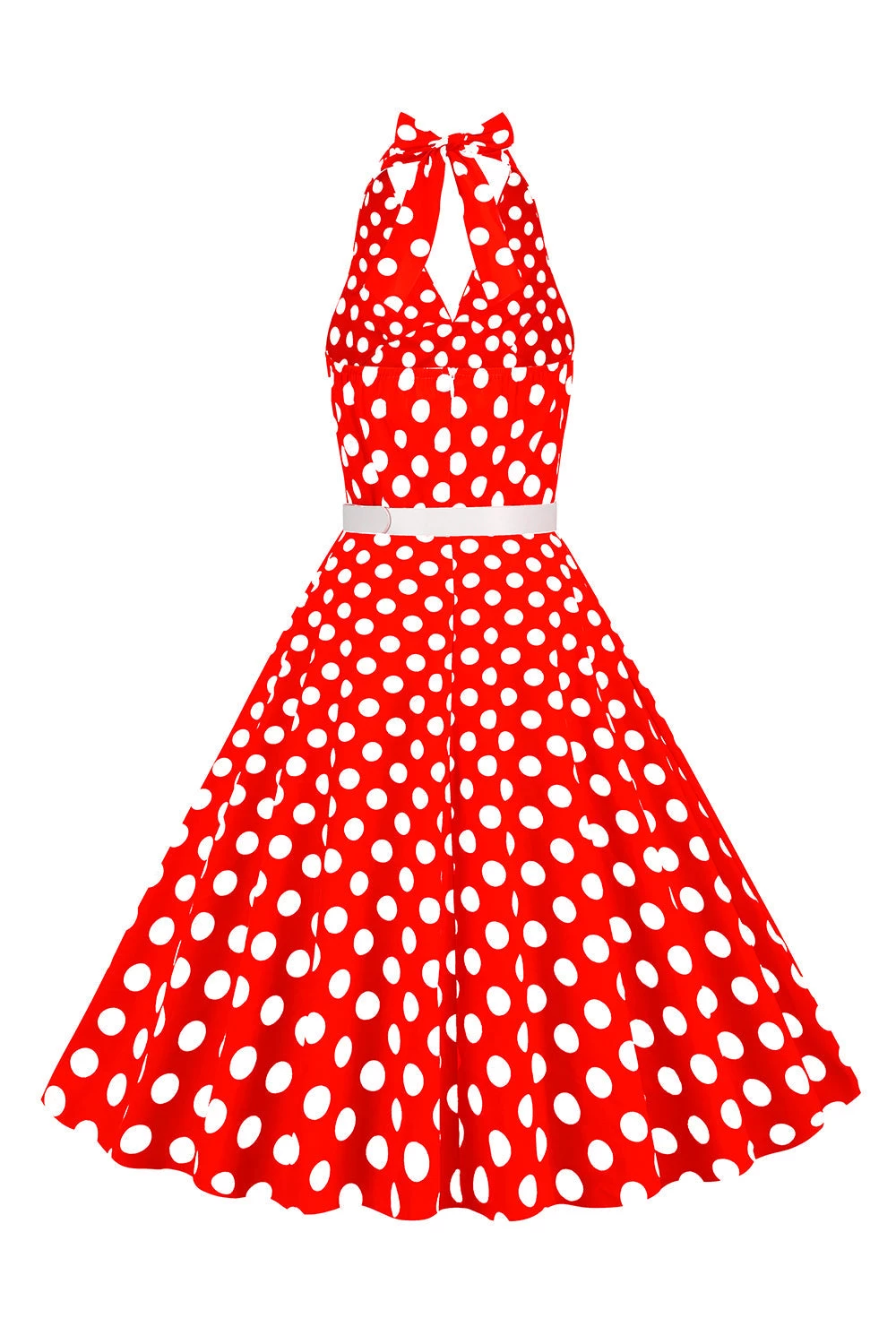 Hepburn Stijl Halter Hals Polka Dots Rood Jaren 1950 Jurk 4 Hepburn Stijl Halter Hals Polka Dots Rood Jaren 1950 Jurk - Afbeelding 2