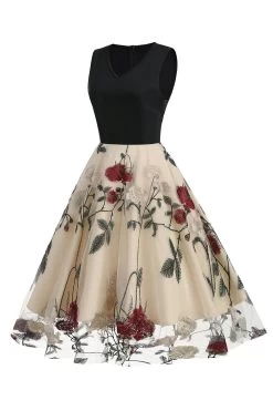 Blauwe Swing Jaren 1950 Jurk Met Borduurwerk -Jurken Korting Winkel CGLLY30559 20Red 20 2