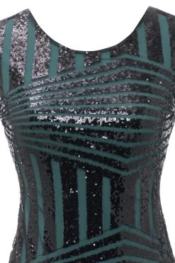 Groene Ronde Hals 1920s Flapper Jurk -Jurken Korting Winkel CGZL221005 Green 4