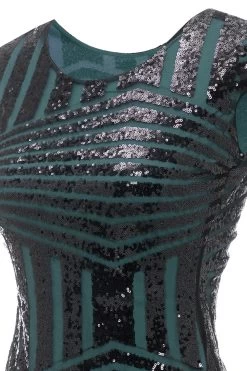 Groene Ronde Hals 1920s Flapper Jurk -Jurken Korting Winkel CGZL221005 Green 5