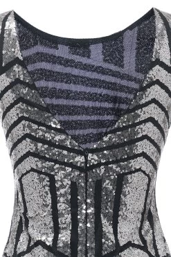 Zilveren Ronde Hals 1920s Flapper Jurk -Jurken Korting Winkel CGZL221005 Silver 6