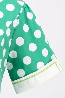Groen Wit Dot Vintage Jurkje Met Korte Mouwen -Jurken Korting Winkel CGZL221119 Green WHite Dot 4
