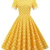 Gele Polka Dots Lente Jaren 1950 Jurk -Jurken Korting Winkel CGZL221119 Yellow White Dot 1 first